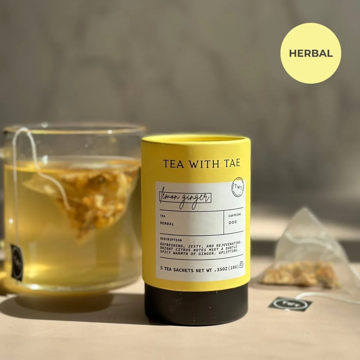 Lemon Ginger Mini Tea Tube – Zesty Herbal Rejuvenation Blend (5 Sachets)