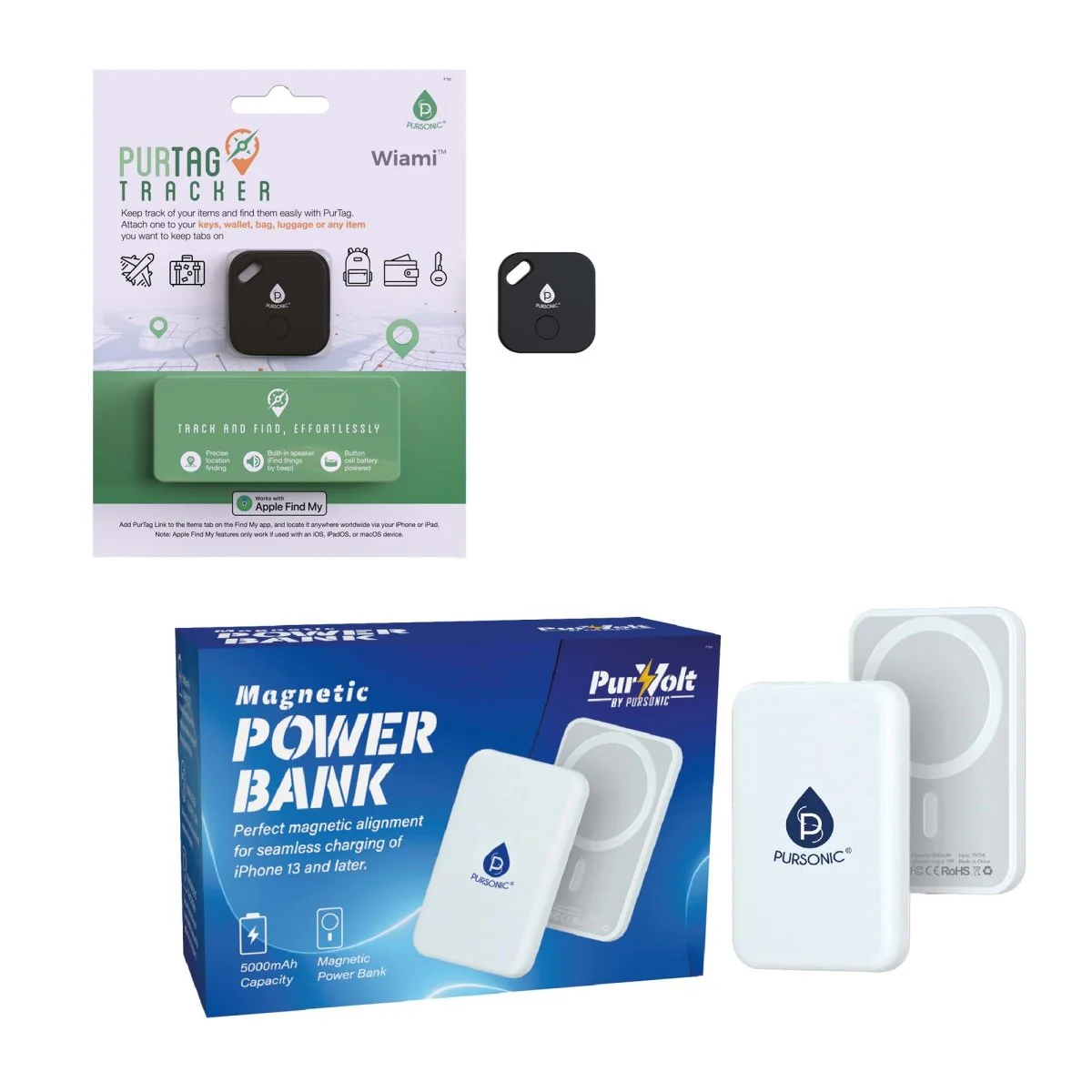 Pursonic Power & Protection Bundle: Magnetic Charger & Item Tracker