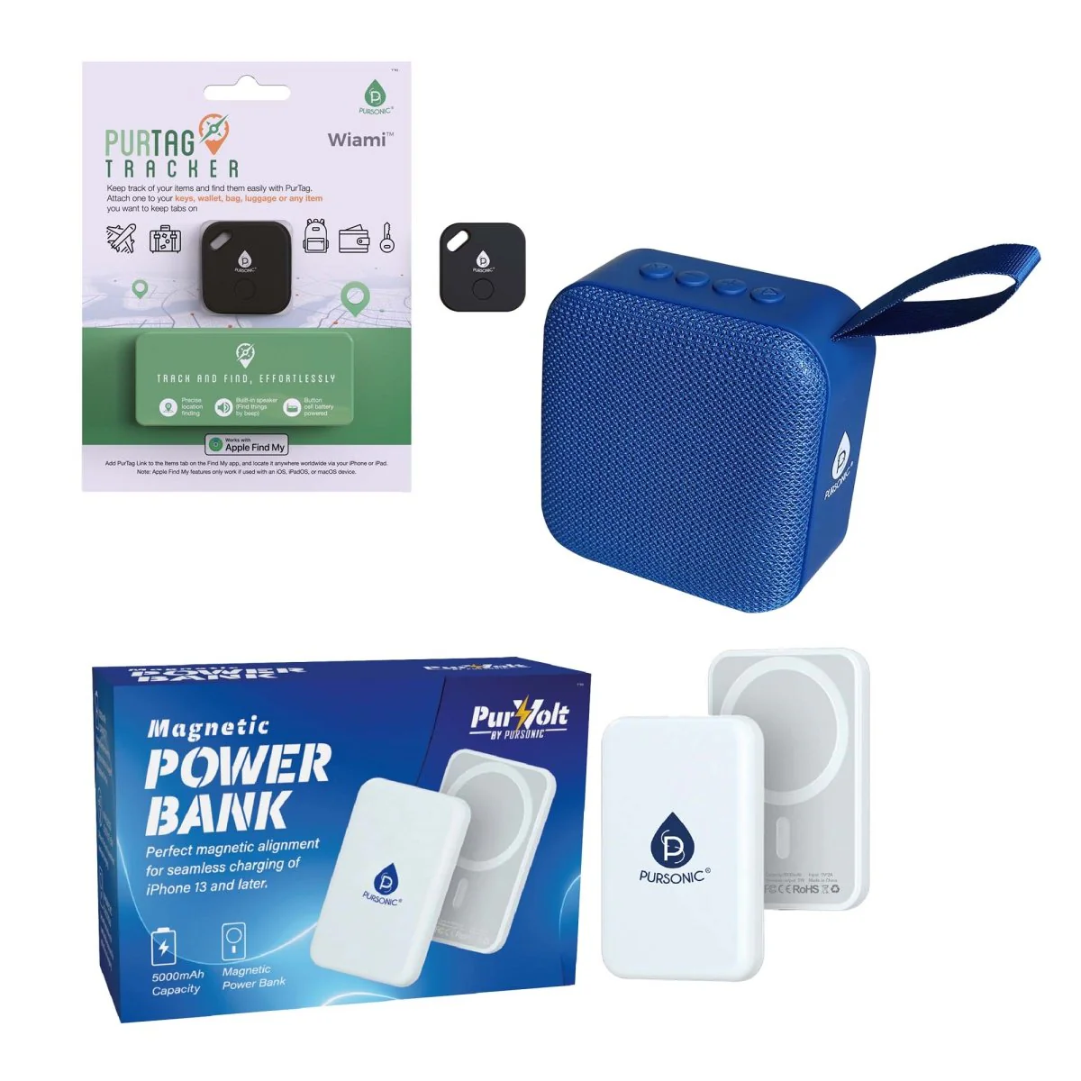 Pursonic Digital Travel Bundle: Power Bank, Tracker & Speaker