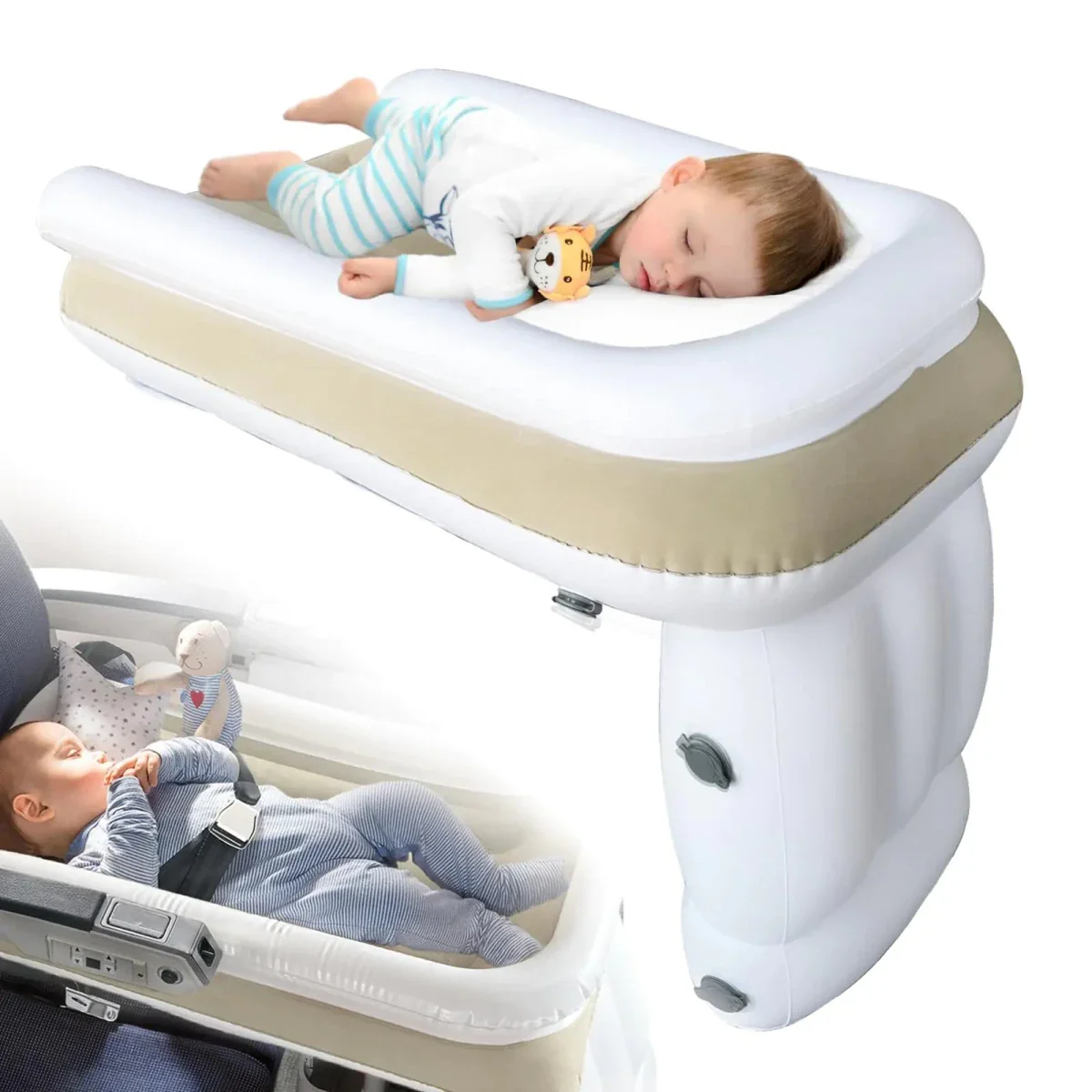 Inflatable Toddler Airplane Bed & Seat Extender (Beige)